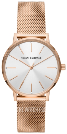 armani exchange silver and rose gold watch