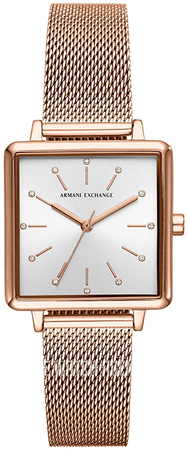 armani exchange silver and rose gold watch