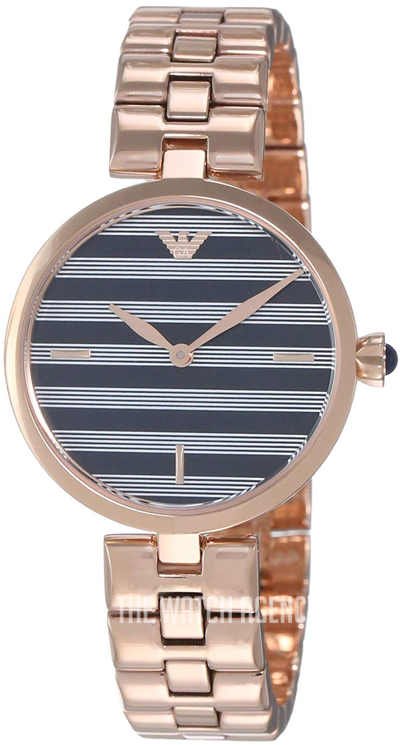 blue and rose gold armani watch