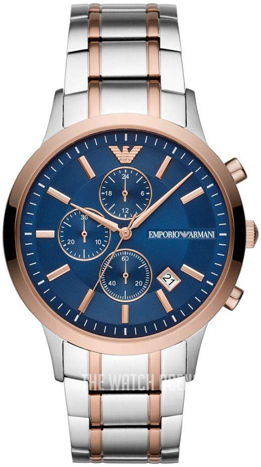 blue and rose gold armani watch