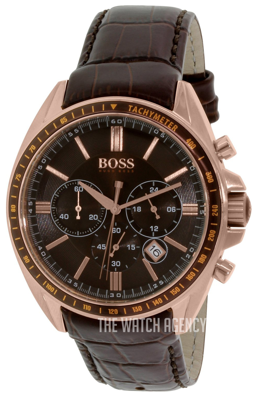 hugo boss mens driver chronograph brown leather strap watch 1513093
