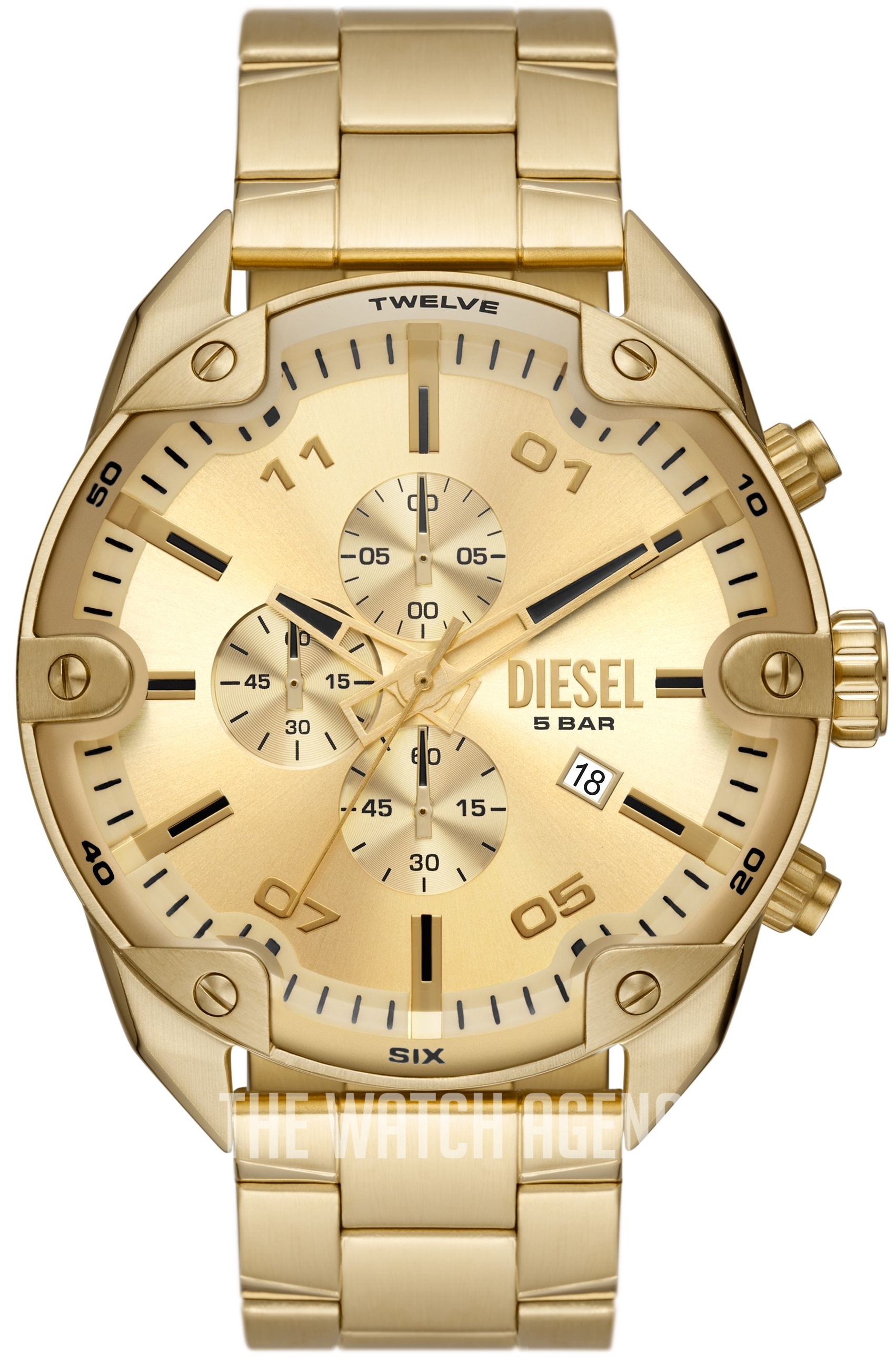 【美品】DIESELゴールドウォッチ Men's Diesel Spiked Chronograph Gold-Tone Stainless Steel